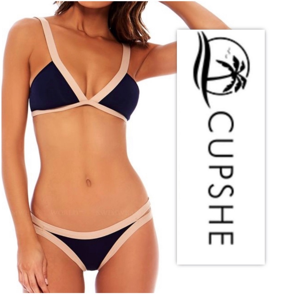 CUPSHE Navy & Blush Contrast Binding Triangle Bikini Swimsuit